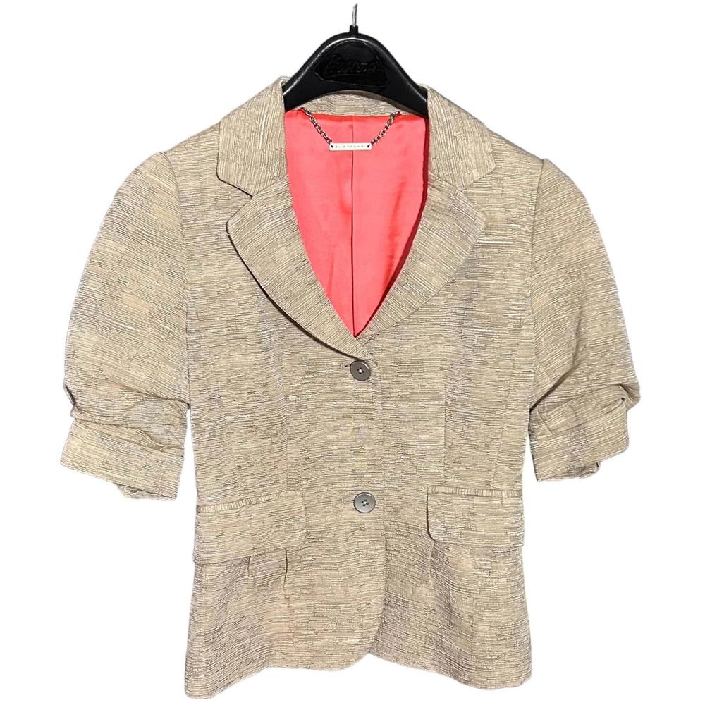 Elie Tahari Vintage Womens (0) Gold Cotton/Linen Blazer Jacket Puff-Sleeve Lined